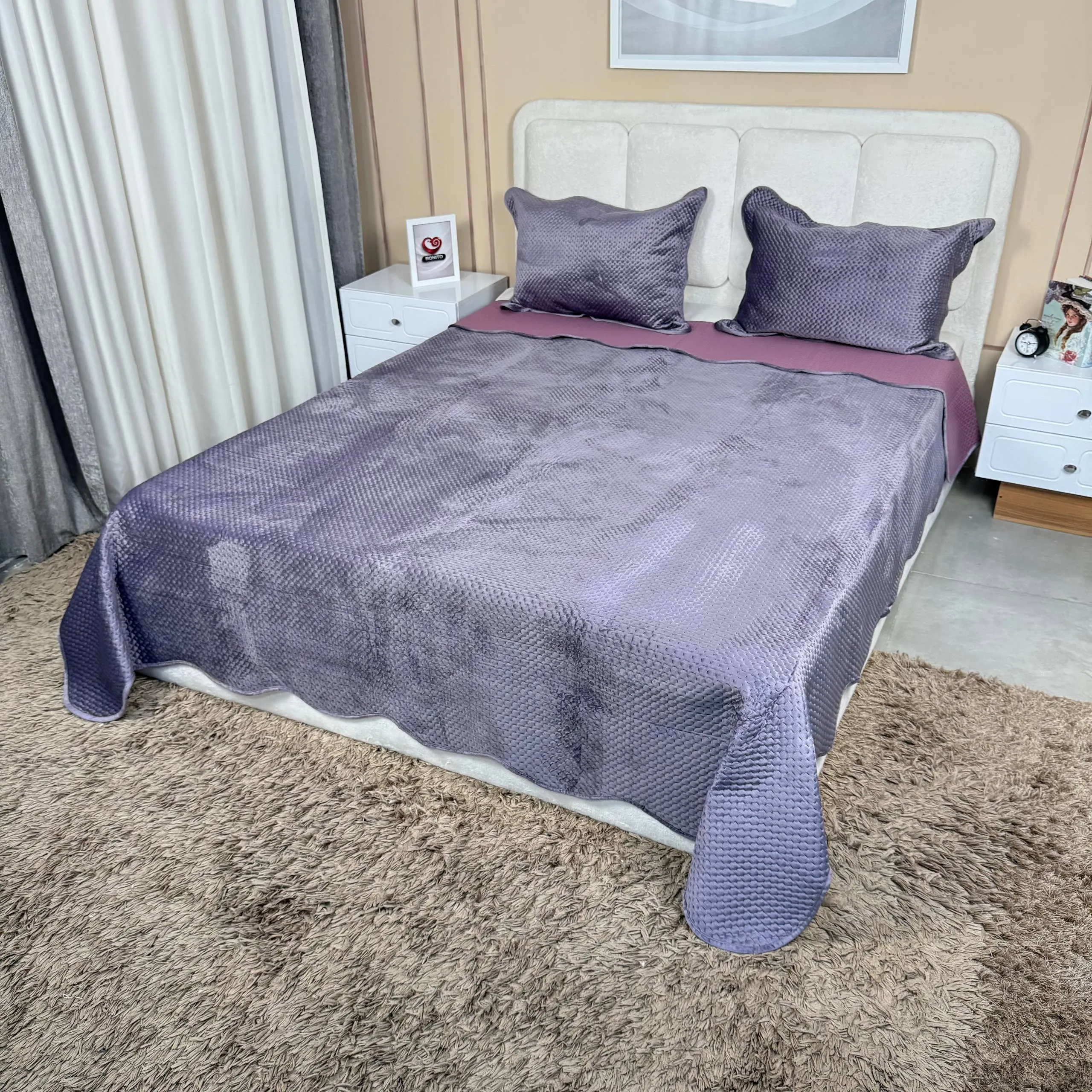 روتختی مخمل دو نفره کریستال طرح برجسته سایز ۲۳۰×۲۴۰ سانتیمتر - تصویر 5
